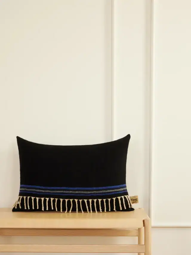 The House of Lyria Abisso Fringed Striped Cashmere, Silk And Wool-blend Cushion