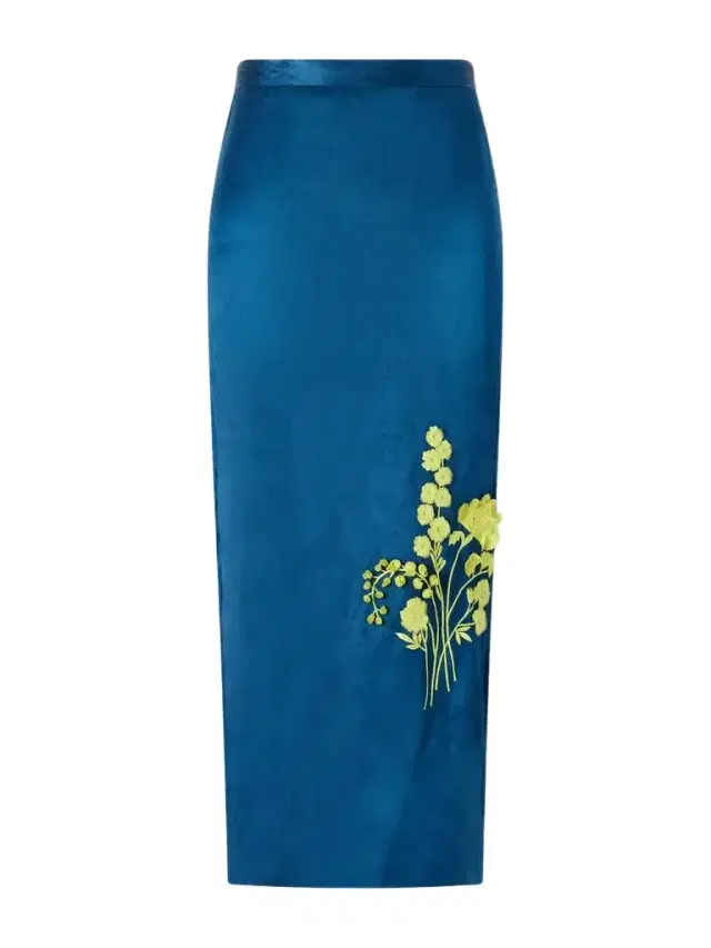 Erdem Floral-embroidered Metallic Satin Midi Skirt