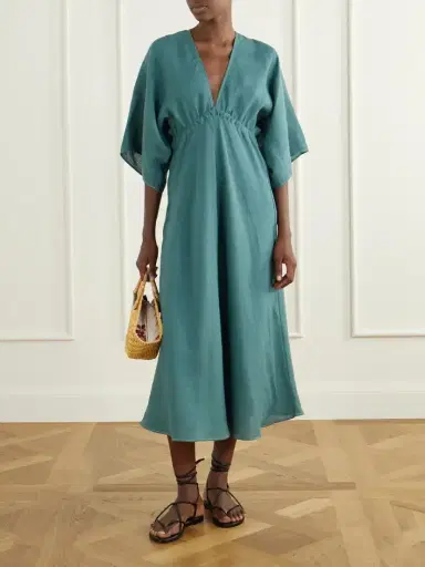 Eres Brilliance Gathered Linen Midi Dress | Thumbnail 2
