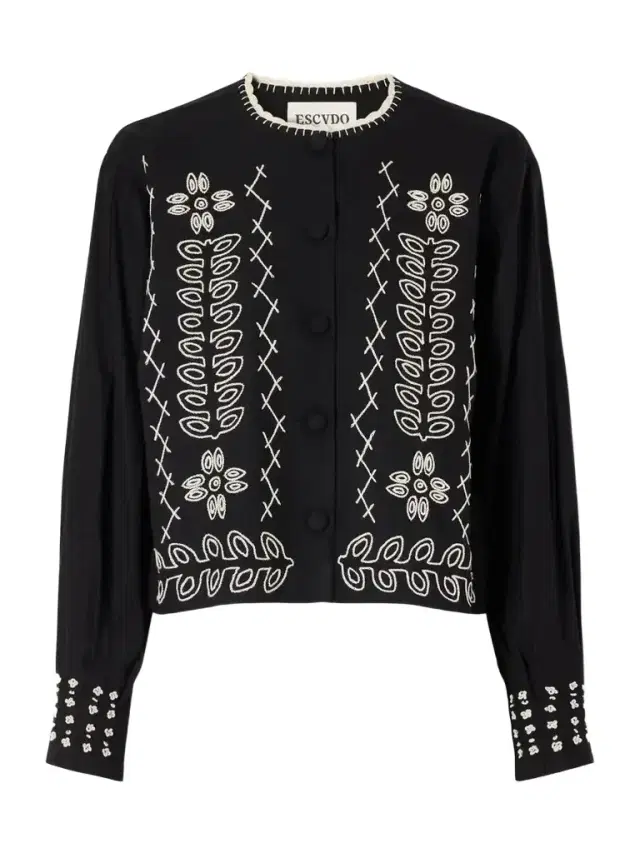 ESCVDO Libertad Cropped Embroidered Cotton-twill Jacket