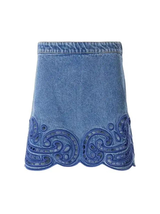 Ulla Johnson Cadiz Embroidered Denim Mini Skirt