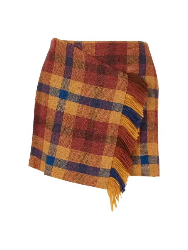ESCVDO Checked Asymmetric Alpaca Mini Skirt