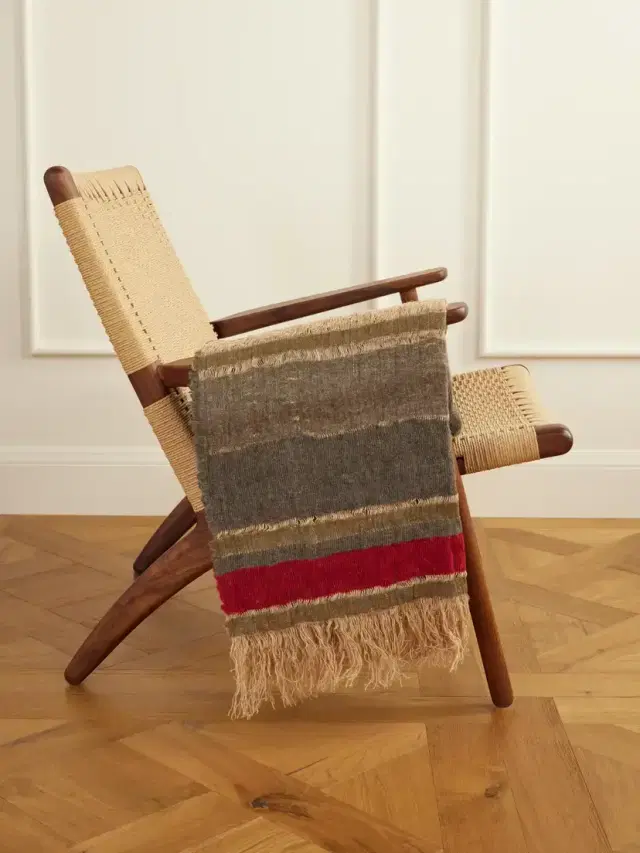 The House of Lyria Xoroi Fringed Striped Jute-blend Throw