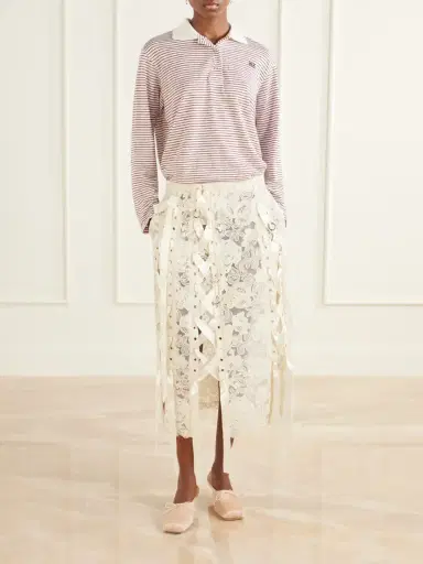 Simone Rocha Unraveling Ribbon Ring Embellished Lace And Satin Midi Skirt | Thumbnail 2