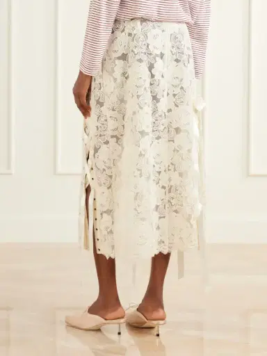 Simone Rocha Unraveling Ribbon Ring Embellished Lace And Satin Midi Skirt | Thumbnail 3