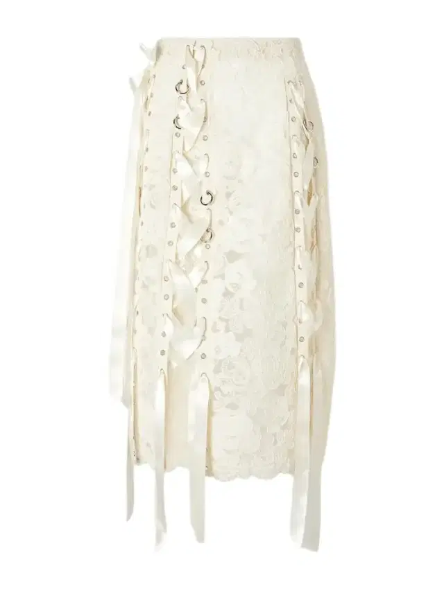 Simone Rocha Unraveling Ribbon Ring Asymmetric Embellished Lace And Satin Midi Skirt