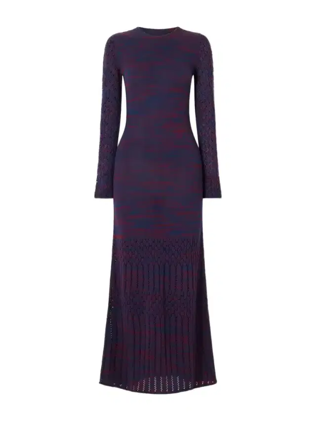 ESCVDO Murga Open-back Crocheted Striped Cotton Midi Dress