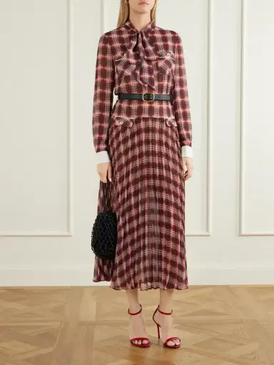 Self-Portrait Belted Checked Chiffon Midi Dress | Thumbnail 2