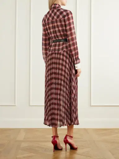 Self-Portrait Belted Checked Chiffon Midi Dress | Thumbnail 3