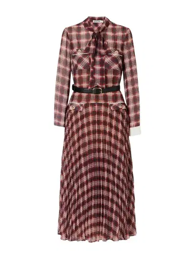 Self-Portrait Belted Checked Chiffon Midi Dress | Thumbnail 1
