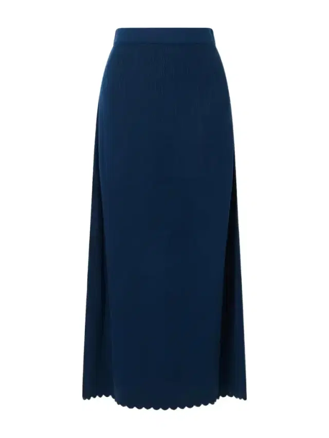 ESCVDO Bernabe Scalloped Ribbed Cotton Midi Skirt