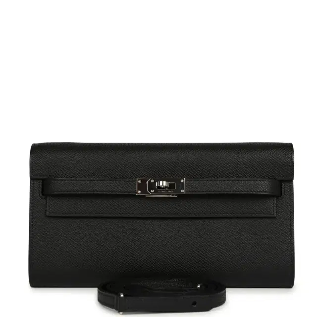 HERMÈS Pre-owned Hermes Kelly Wallet To Go Black Epsom Palladium Hardware