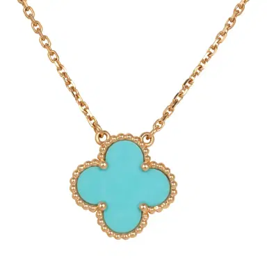 Van Cleef & Arpels Pre-owned Van Cleef & Arpels Vintage Alhambra Motif Pendant Necklace Turquoise 18K Yellow Gold | Thumbnail 2 Van Cleef & Arpels Pre-owned Van Cleef & Arpels Vintage Alhambra Motif Pendant Necklace Turquoise 18K Yellow Gold | Thumbnail 2