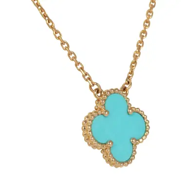 Van Cleef & Arpels Pre-owned Van Cleef & Arpels Vintage Alhambra Motif Pendant Necklace Turquoise 18K Yellow Gold | Thumbnail 3 Van Cleef & Arpels Pre-owned Van Cleef & Arpels Vintage Alhambra Motif Pendant Necklace Turquoise 18K Yellow Gold | Thumbnail 3