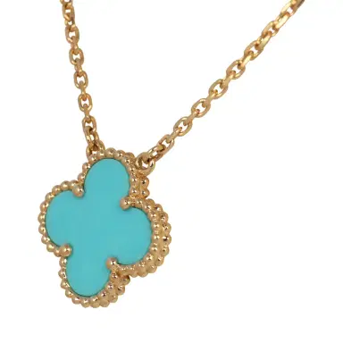 Van Cleef & Arpels Pre-owned Van Cleef & Arpels Vintage Alhambra Motif Pendant Necklace Turquoise 18K Yellow Gold | Thumbnail 4 Van Cleef & Arpels Pre-owned Van Cleef & Arpels Vintage Alhambra Motif Pendant Necklace Turquoise 18K Yellow Gold | Thumbnail 4