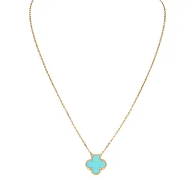 Van Cleef & Arpels Pre-owned Van Cleef & Arpels Vintage Alhambra Motif Pendant Necklace Turquoise 18K Yellow Gold | Thumbnail 1 Van Cleef & Arpels Pre-owned Van Cleef & Arpels Vintage Alhambra Motif Pendant Necklace Turquoise 18K Yellow Gold | Thumbnail 1