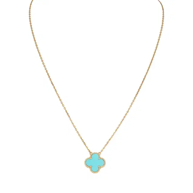 Van Cleef & Arpels Pre-owned Van Cleef & Arpels Vintage Alhambra Motif Pendant Necklace Turquoise 18K Yellow Gold