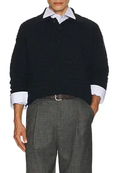 Bottega Veneta Lw Wool Intrecciato Knit Polo Sweater
