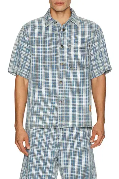 Burberry Donald Short Sleeve Check Denim Shirt | Thumbnail 1