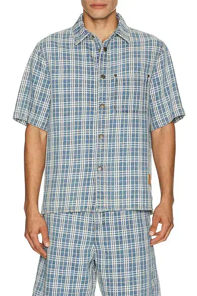 Donald Short Sleeve Check Denim Shirt