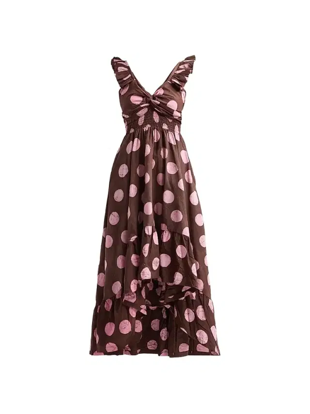 Elisamama Women's Ibukun Polka Dot Midi Dress - Mocha Polka Dot - Size XL