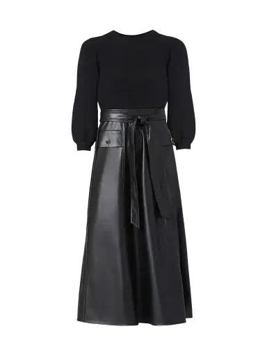 Shoshanna Women's Aspen Mix Media Midi Dress - Jet | Thumbnail 1