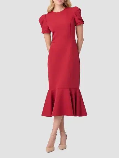 Shoshanna Women's Hartley Crepe Flounce Midi Dress - Burgundy | Thumbnail 2