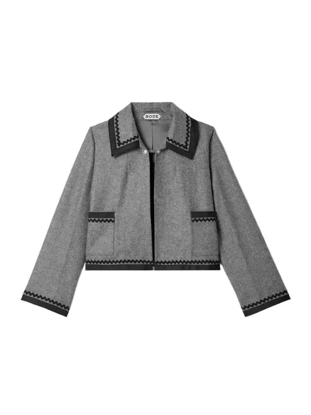 BODE Dovecote cropped cotton twill-trimmed wool-twill jacket