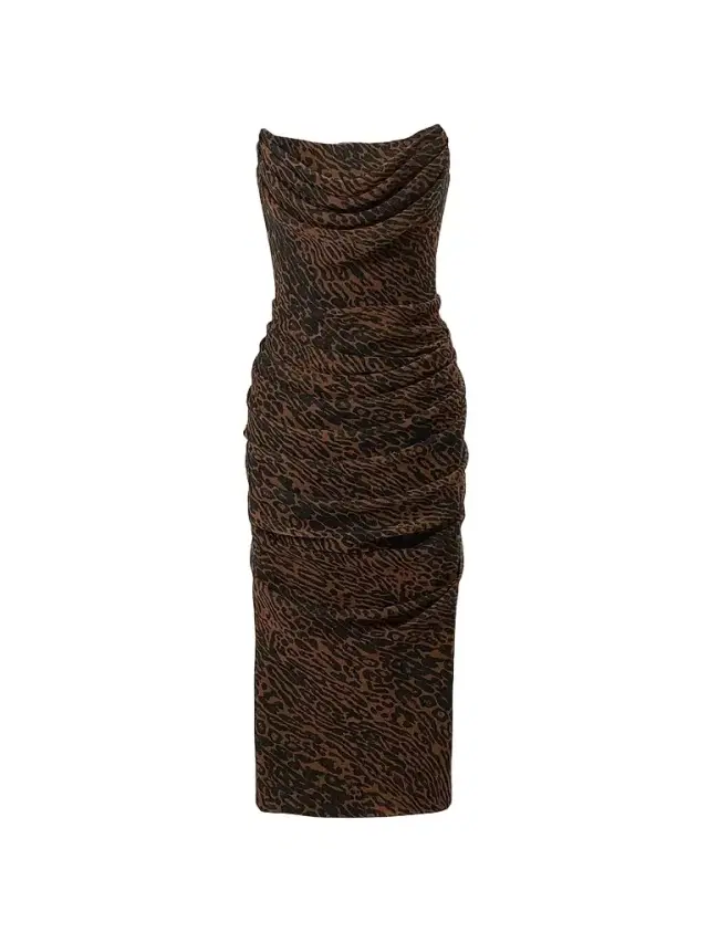 Women's Leopard Print Draped Silk Dress