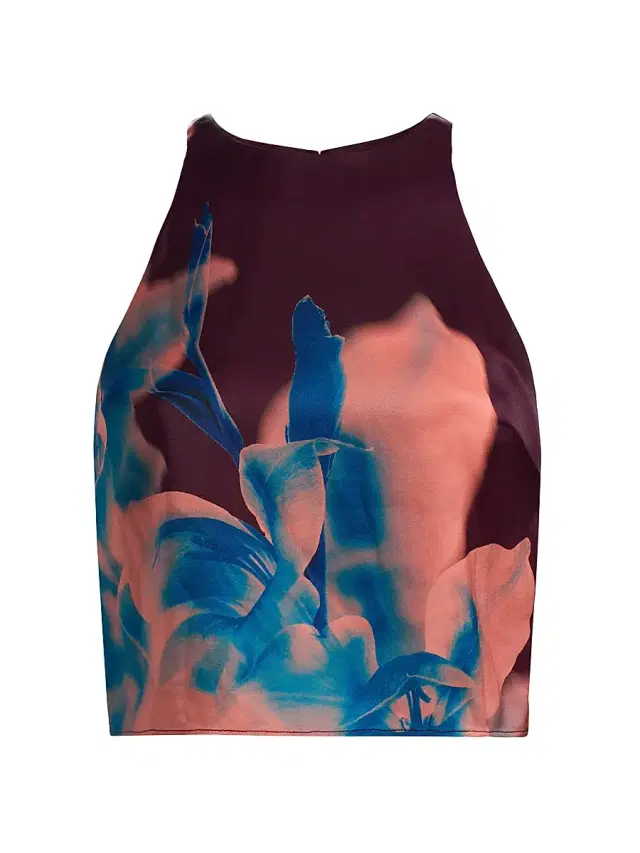 Misa Los Angeles Women's Kisha Floral Crop Halter Top - Cerulean Orchid