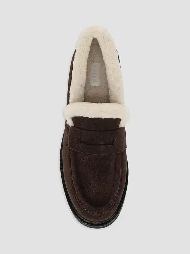 Vince Women's Siena Suede & Shearling Penny Loafers | Thumbnail 4 Vince Women's Siena Suede & Shearling Penny Loafers | Thumbnail 4