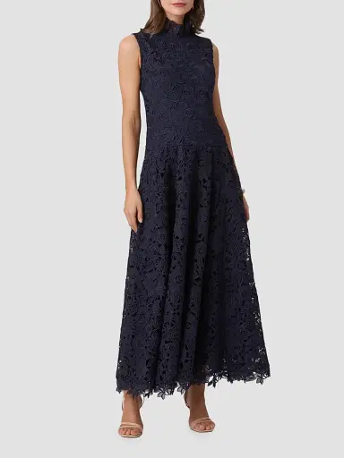 Shoshanna Women's Tory Lace Mock Turtleneck Midi Dress - Navy | Thumbnail 2