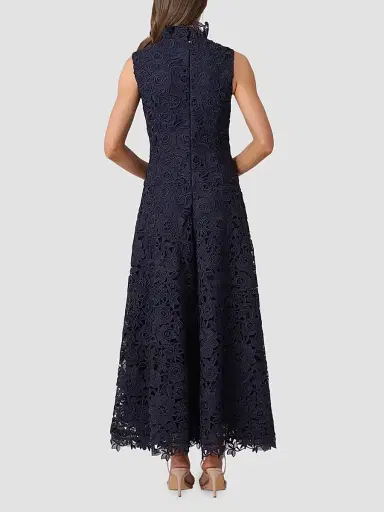 Shoshanna Women's Tory Lace Mock Turtleneck Midi Dress - Navy | Thumbnail 3