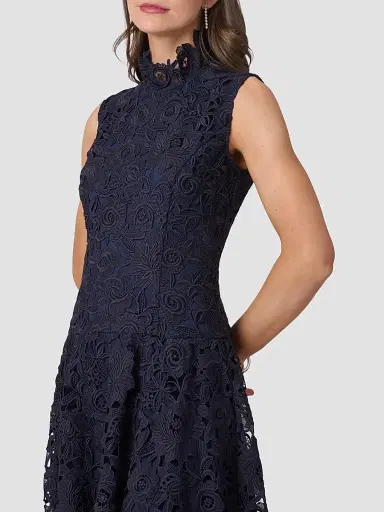 Shoshanna Women's Tory Lace Mock Turtleneck Midi Dress - Navy | Thumbnail 4