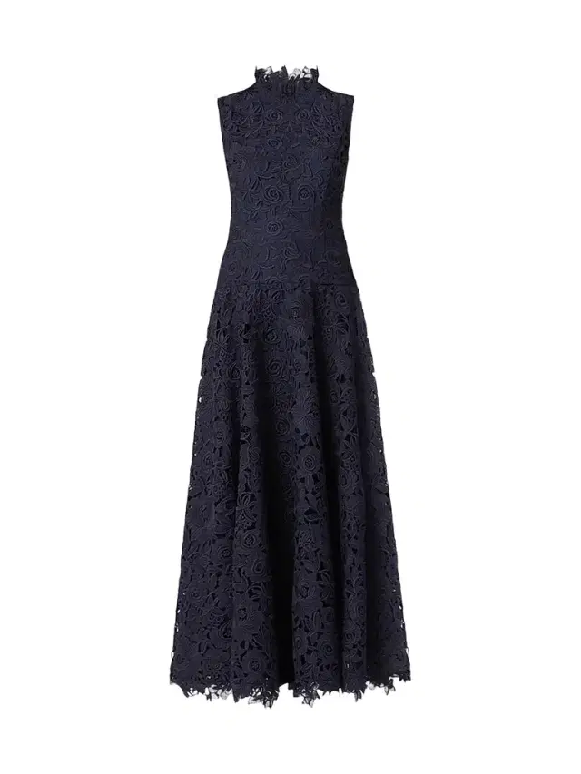 Shoshanna Women's Tory Lace Mock Turtleneck Midi Dress - Navy