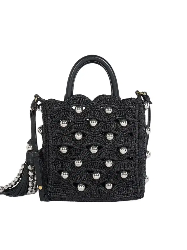 Rabanne Women's Embellished Raffia Top Handle Bag - Black Silver