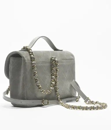 Chanel Dark Gray Suede Calfskin & Gold-Tone Metal Backpack | Thumbnail 3