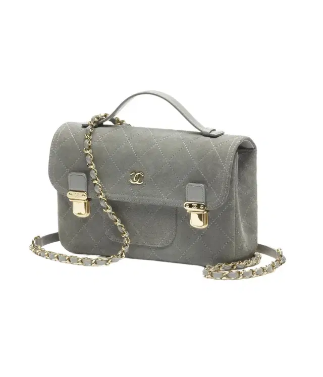 Chanel Dark Gray Suede Calfskin & Gold-Tone Metal Backpack
