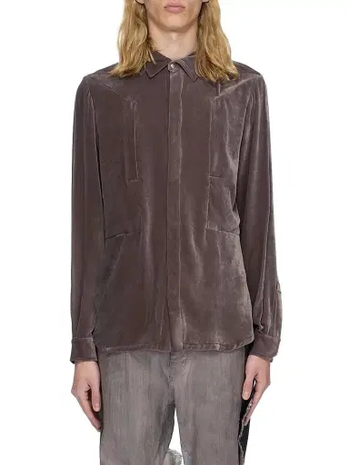 Rick Owens Men's Fogpocket Velvet Outershirt - Grape | Thumbnail 1