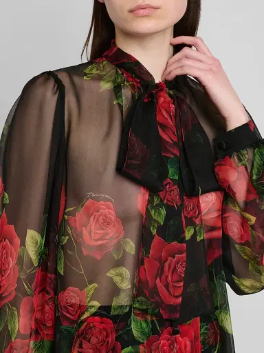 Dolce & Gabbana Women's Sheer Floral Silk Pussy-Bow Collar Blouse | Thumbnail 5 Dolce & Gabbana Women's Sheer Floral Silk Pussy-Bow Collar Blouse | Thumbnail 5