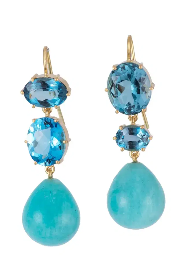 Sylva & Cie Blue Topaz Amazonite Drop Earrings