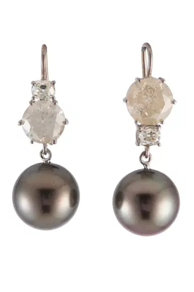Sylva & Cie Pearl Diamond Old European Cushion Drop Earrings | Thumbnail 1