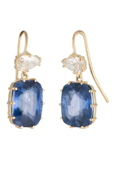 Sylva & Cie Blue Sapphire Diamond Pear Drop Earrings | Thumbnail 1