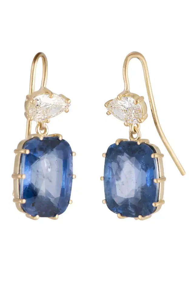 Sylva & Cie Blue Sapphire Diamond Pear Drop Earrings