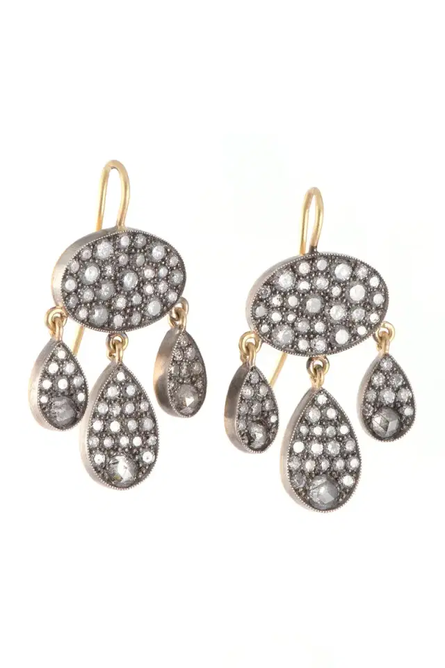 Sylva & Cie Grey Diamond Baby Dangle Earrings