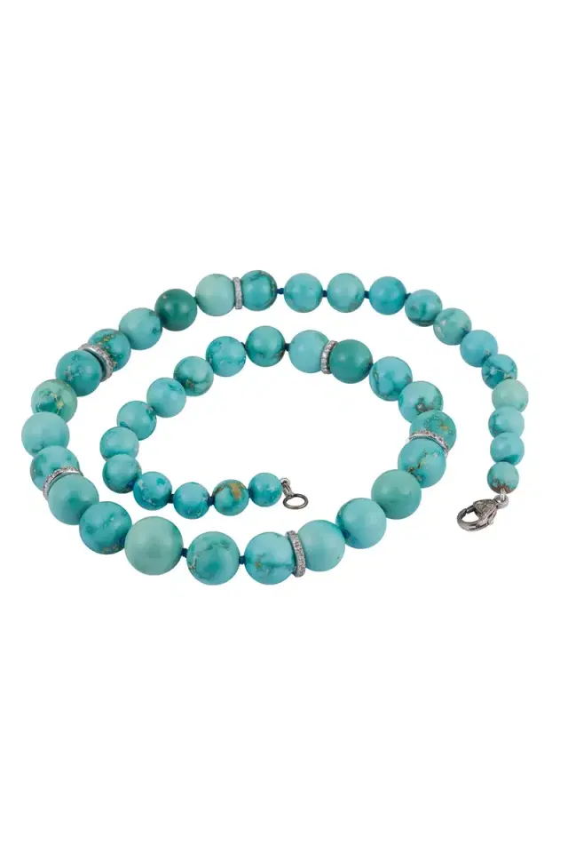 Sylva & Cie Turquoise Diamond Beaded Necklace