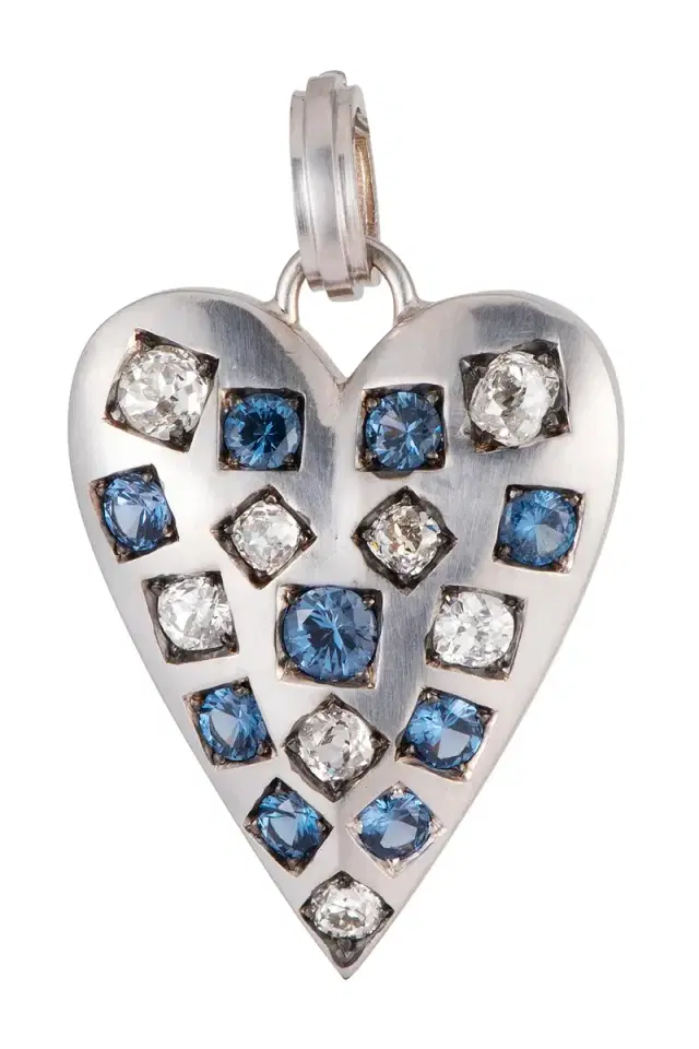 Sylva & Cie Diamond Blue Sapphire Heart Ten Table Pendant