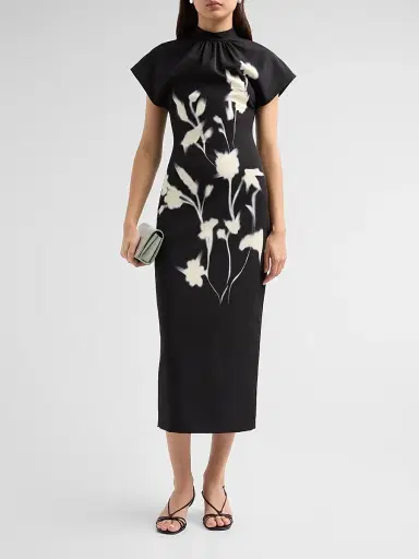 Lela Rose Women's Stella Floral Crepe Midi-Dress - Black - Size 16 | Thumbnail 2