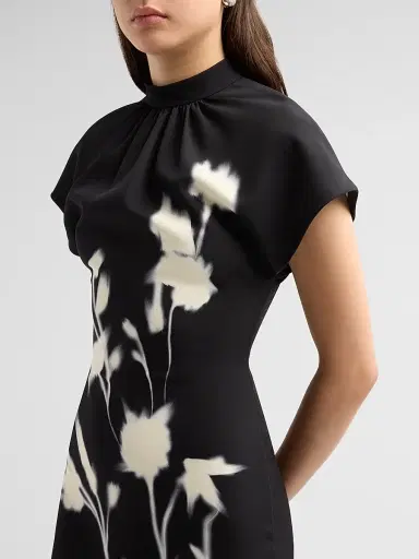 Lela Rose Women's Stella Floral Crepe Midi-Dress - Black - Size 16 | Thumbnail 5