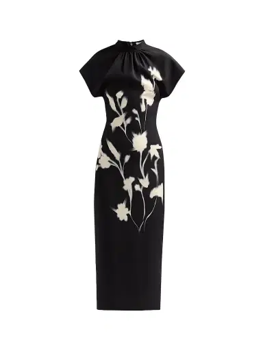 Lela Rose Women's Stella Floral Crepe Midi-Dress - Black - Size 16 | Thumbnail 1